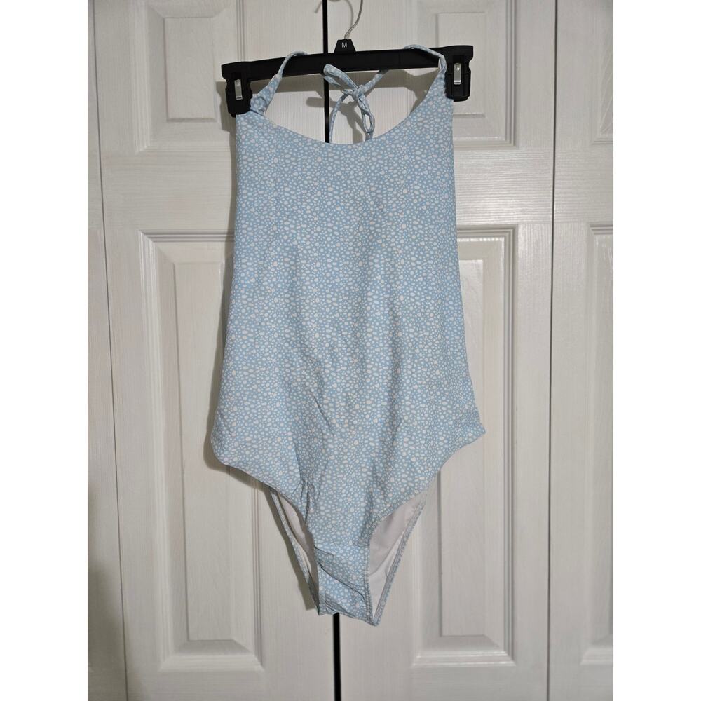 Walkonbeach xl women's light blue polka dot one piece swimsuit new with tags